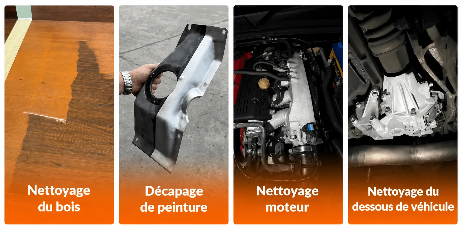 Applications du nettoyage laser pulsé : bois, décapage de peinture, nettoyage moteur et dessous de véhicule