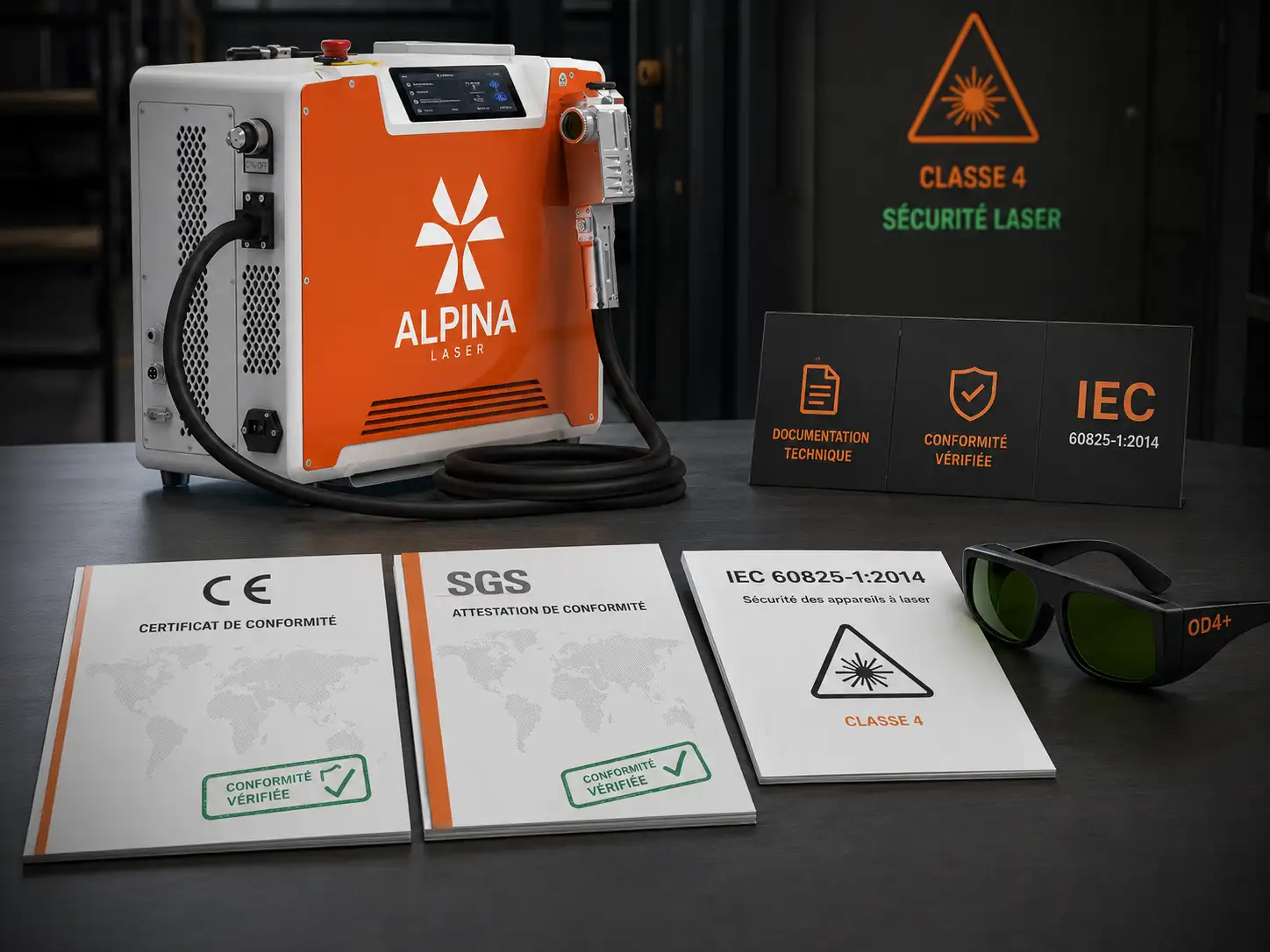 Certifications CE et SGS selon IEC 60825-1:2014 des machines de nettoyage laser de notre gamme