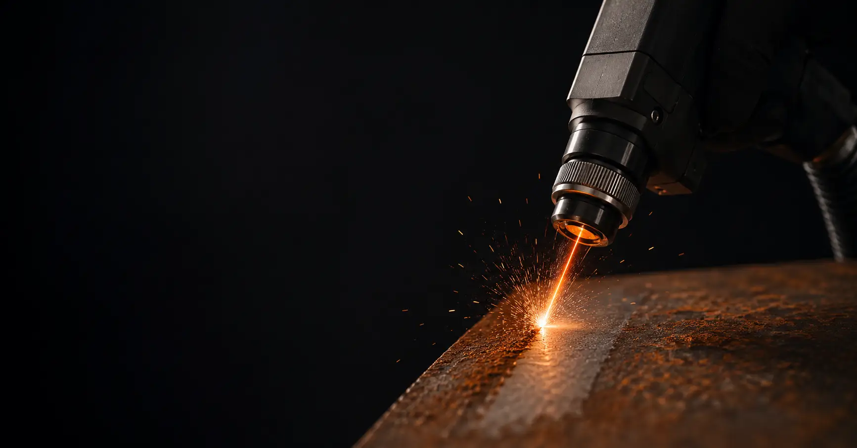 Décapage laser d'une surface métallique : un faisceau laser retire rouille et peinture d'une pièce en acier en atelier industriel
