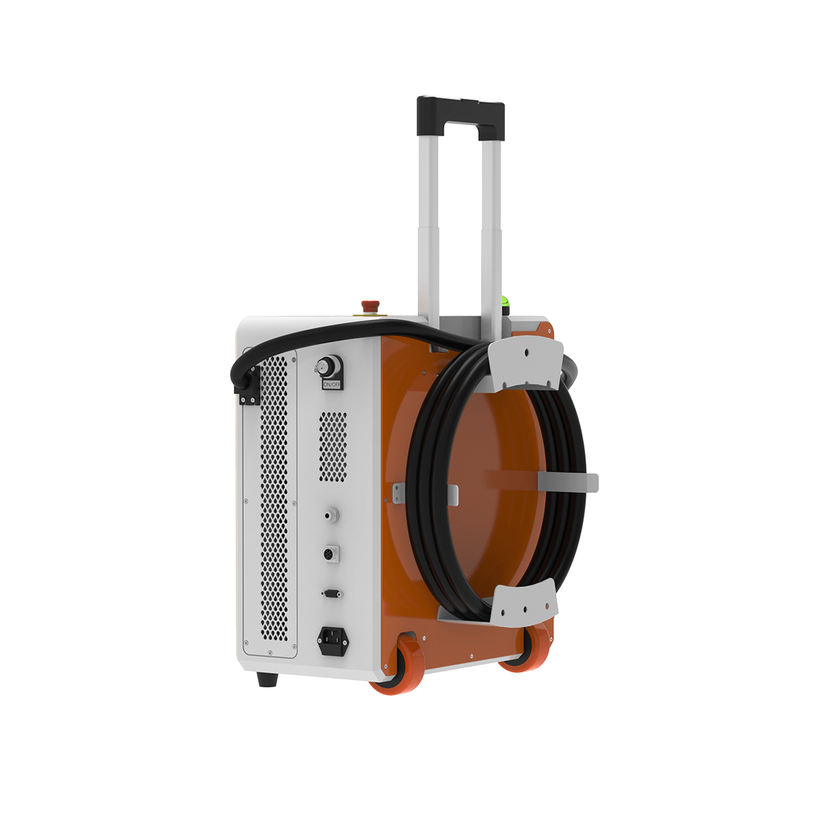 Décapeur laser pulsé 500W Alpina Laser vu de l’arrière avec le rangement du câble et de la fibre