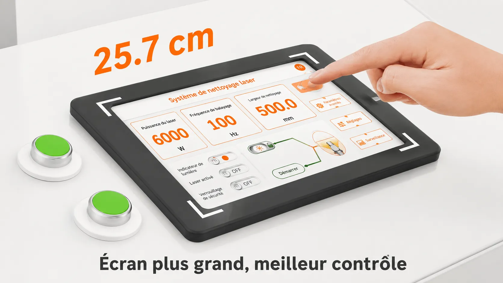 Écran tactile de contrôle du décapeur laser continu Essentiel 6 000 W
