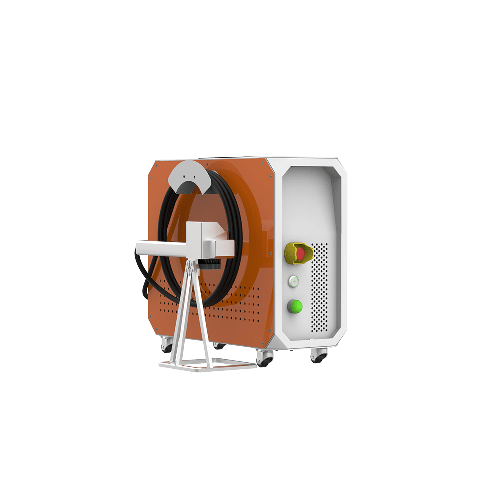 Machine laser pulsé 3-en-1 nettoyage, marquage et découpe — vue trois quarts avant gauche