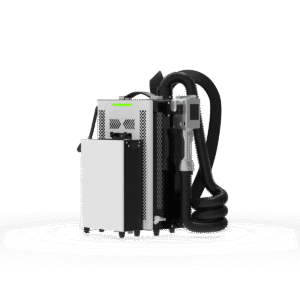 Nettoyeur laser portatif 300 W à batterie, format sac à dos, vue trois quarts