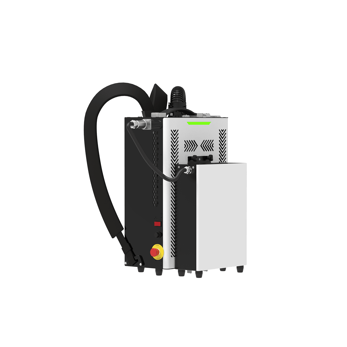 Nettoyeur laser portatif pulsé à batterie, sac à dos mobile — vue trois quarts gauche