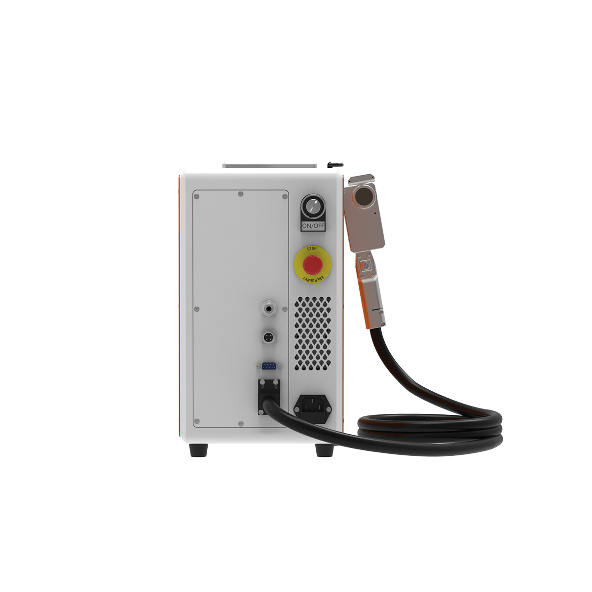 Nettoyeur laser pulsé 200W Alpina Laser vu de l’arrière avec raccords et grille de ventilation