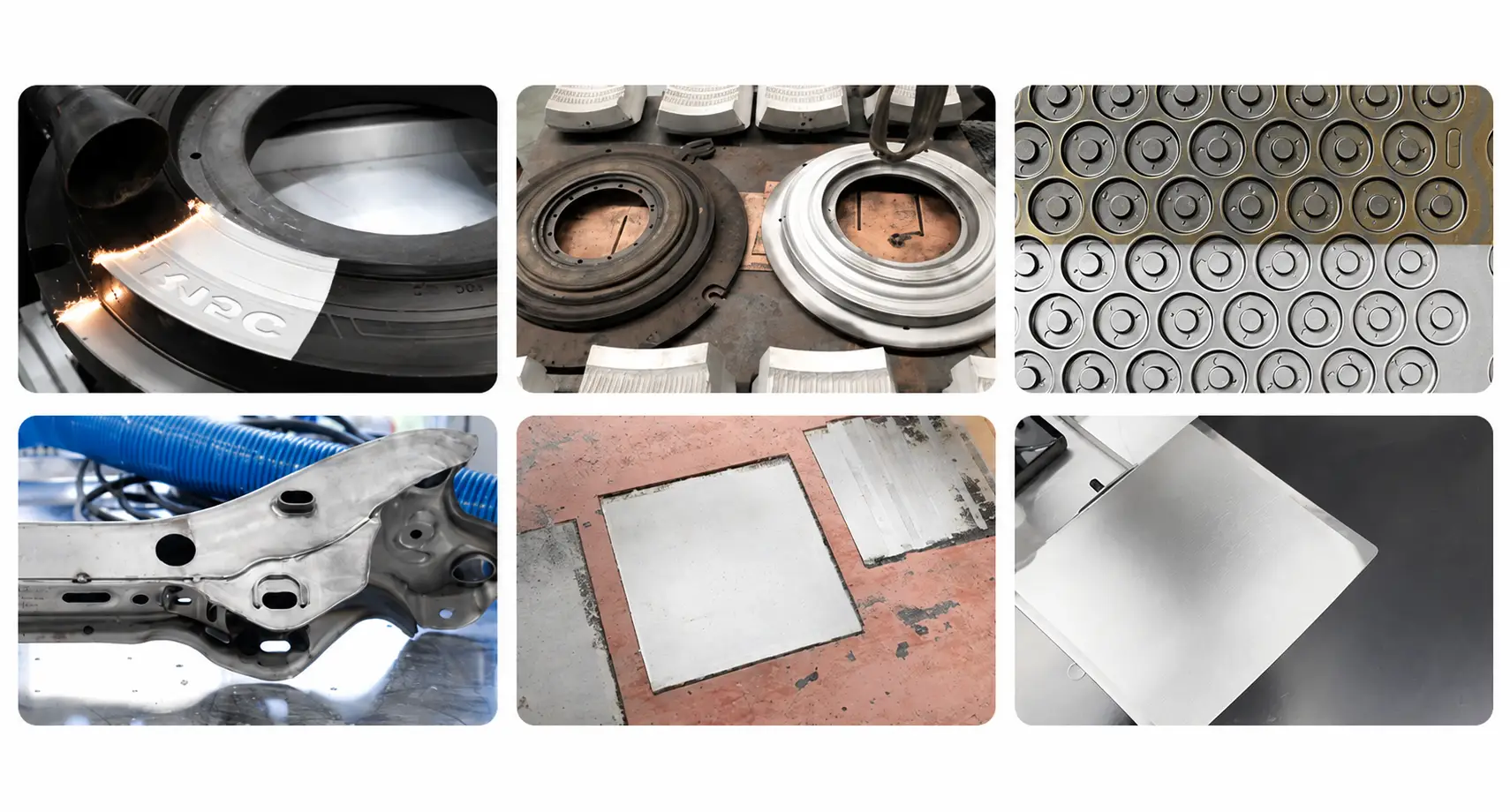 Résultats de décapage laser sur pièces métalliques industrielles : moule de pneu, moules, tôles, châssis auto et plaques d'acier