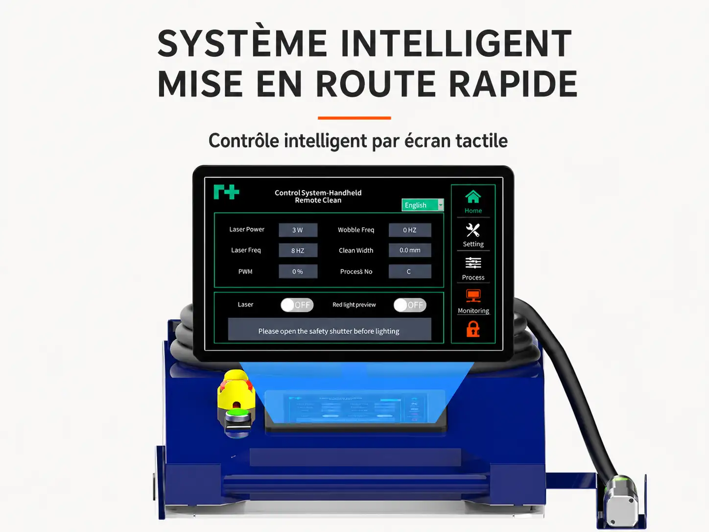 Interface tactile de réglage d’un décapeur laser continu