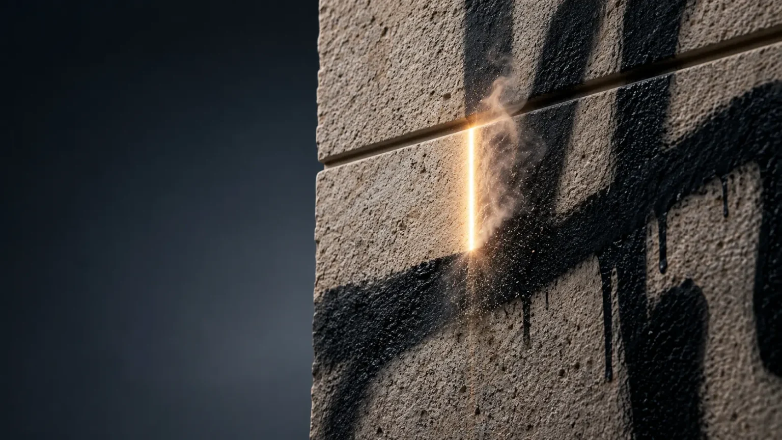 Nettoyage laser d'un graffiti sur une surface minérale